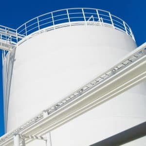 The image shows a custom-insulated storage tank made of welded carbon steel.