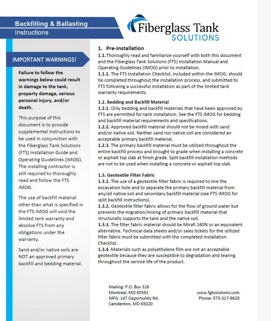 Backfill and Bedding Instructions Page 1