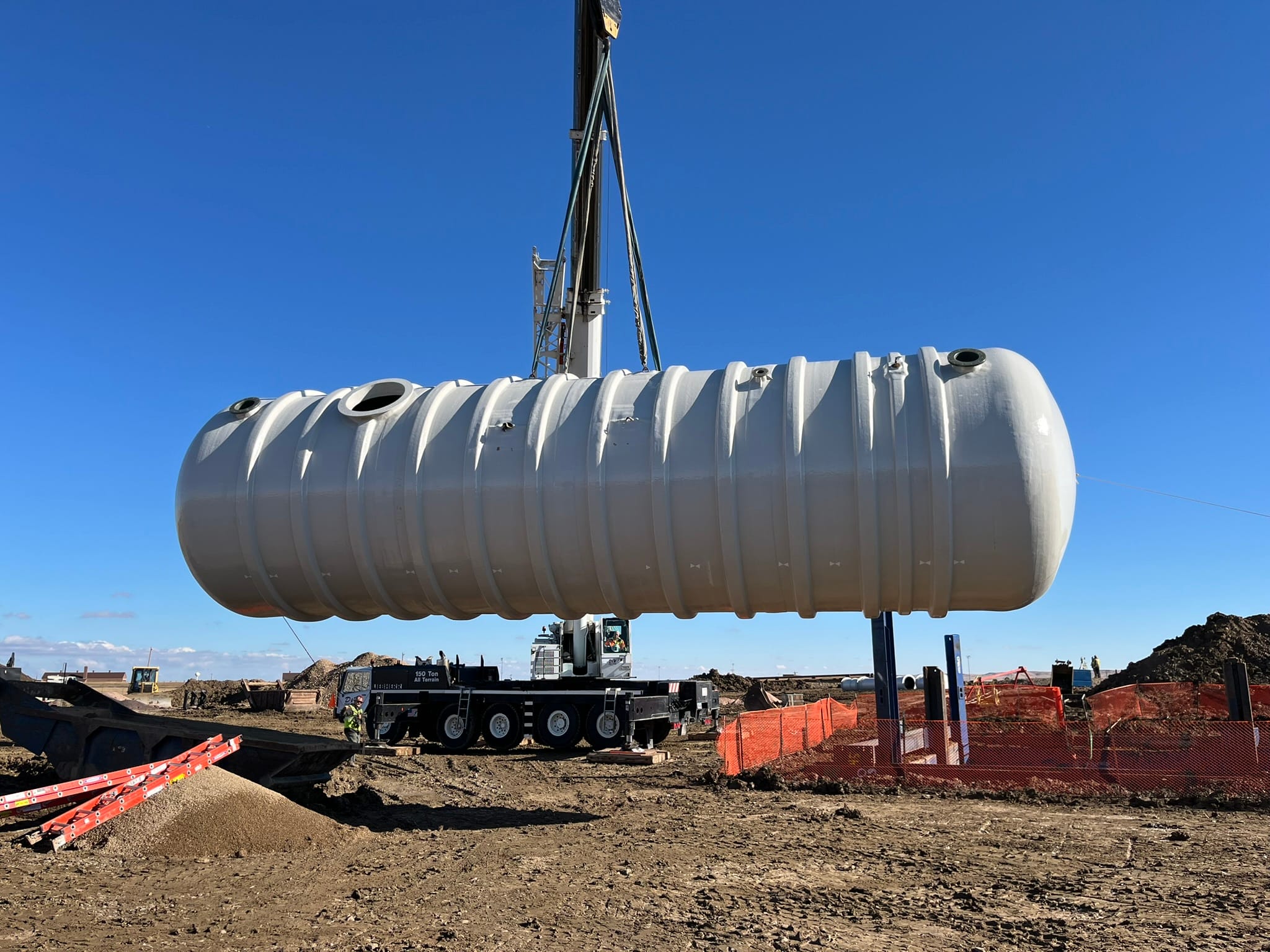 Lifting AFFF FRP tank with a crane